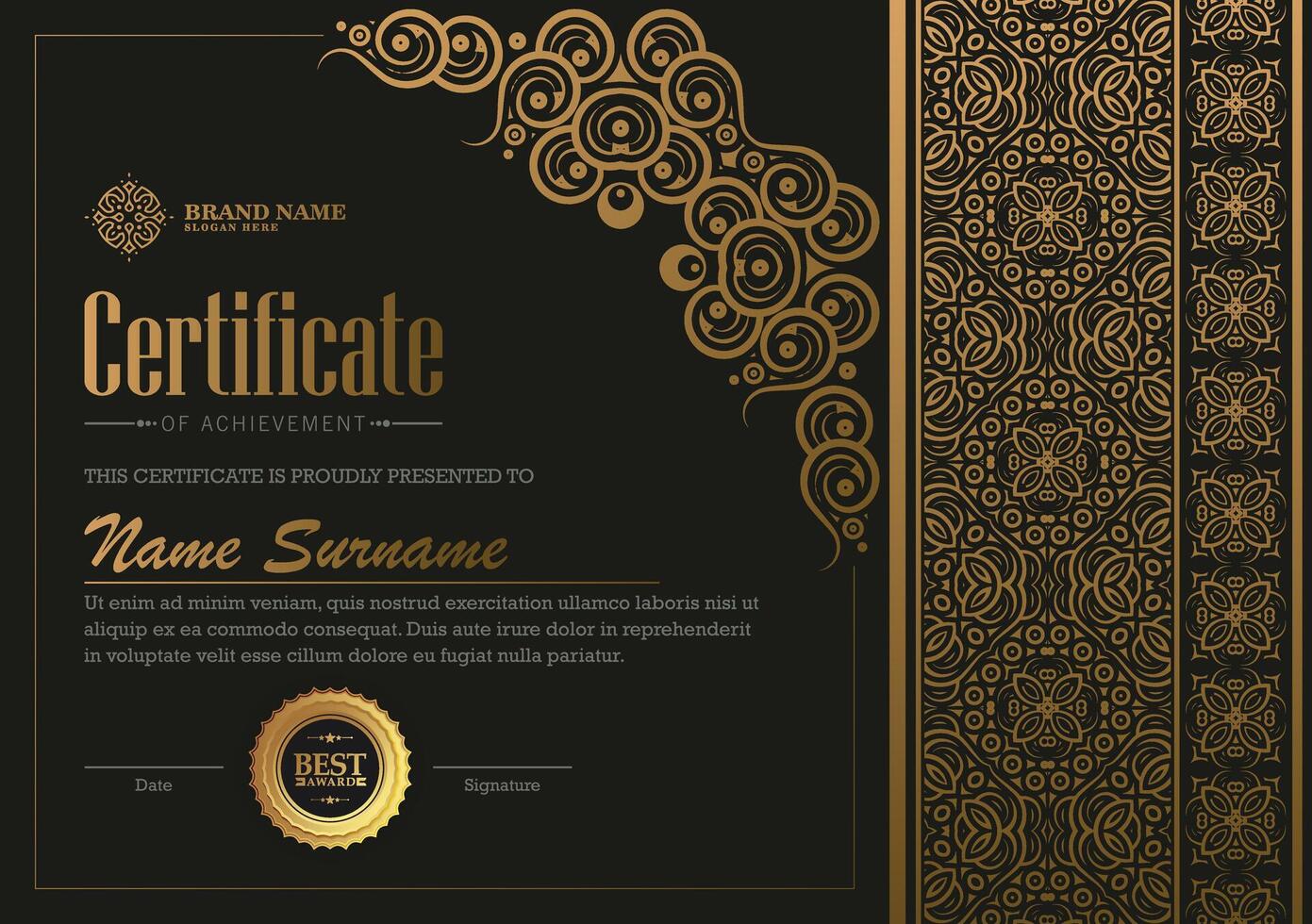 elegant Classic gold certificate of achievement award template vector