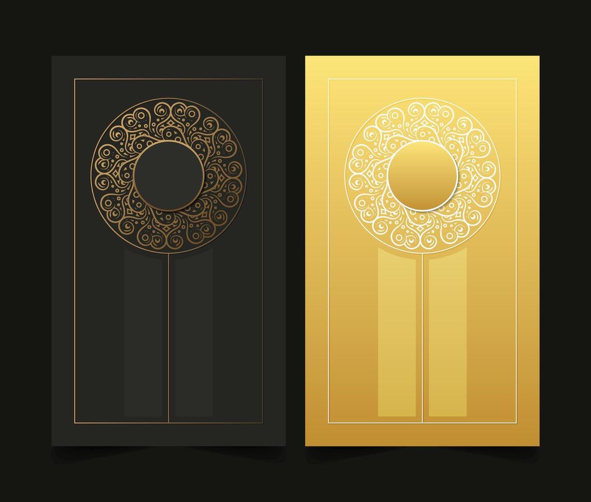 luxury art ornament circle border design card set vector