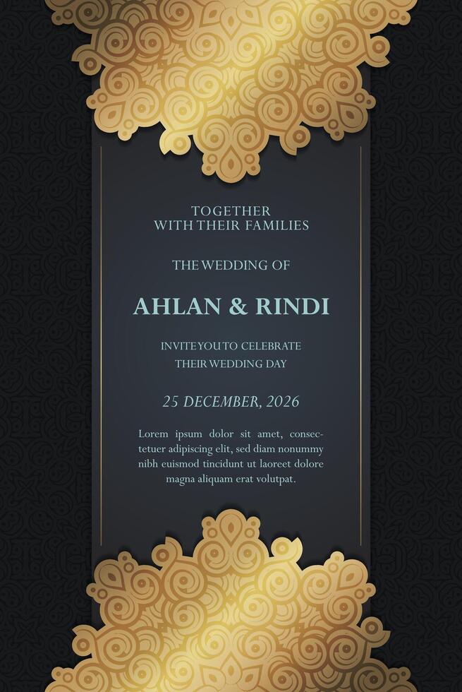 Luxury dark gold mandala wedding invitation card design vector
