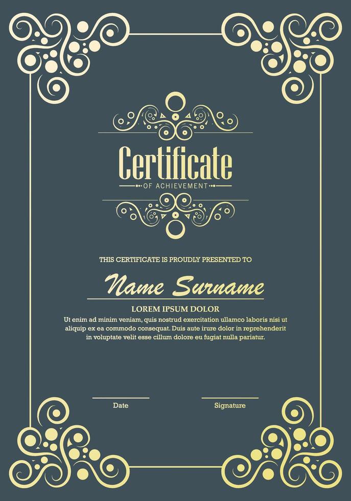 Classic certificate of achievement best award template vector