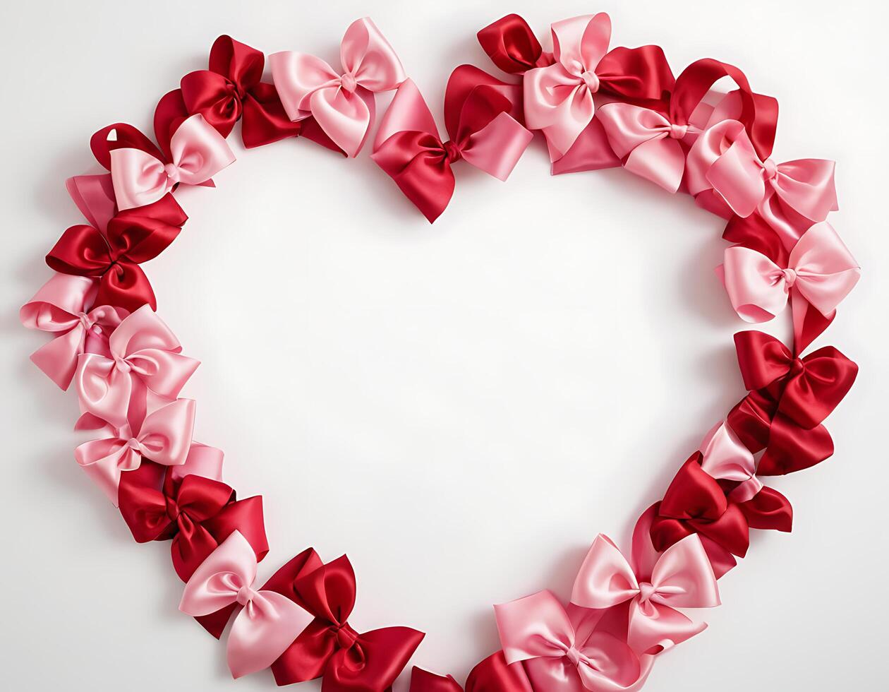 A heart shaped bow made of red and pink ribbons photo