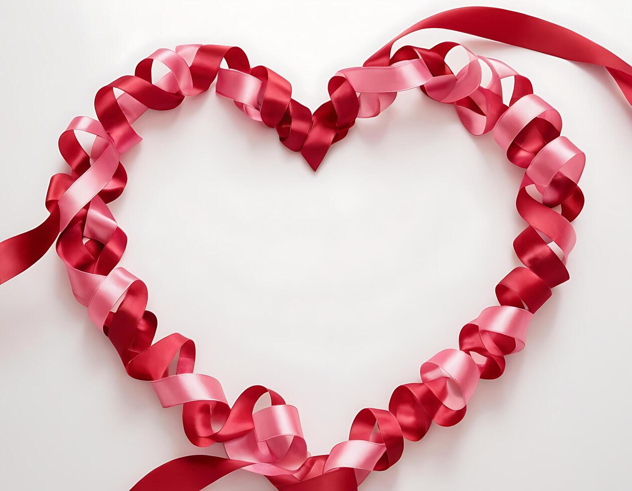 A heart shaped ribbon is made of red and pink ribbons photo