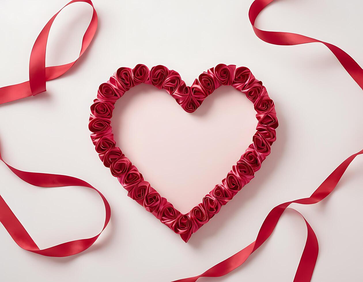 A heart shaped frame made of red ribbons photo
