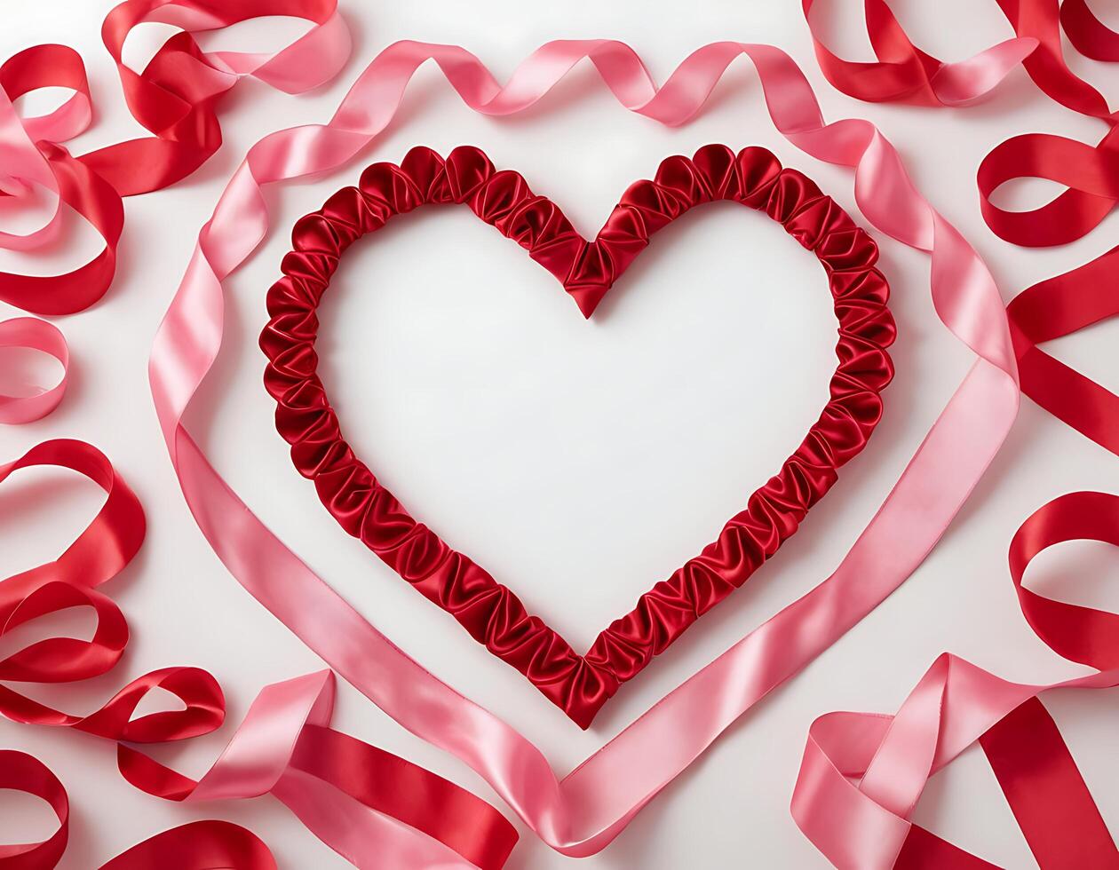 A heart shaped frame made of red satin ribbon photo