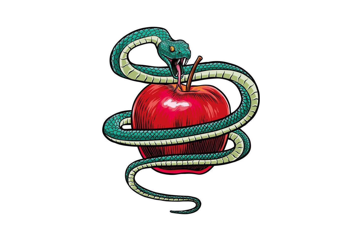 illustration of an apple guarded by a snake vector