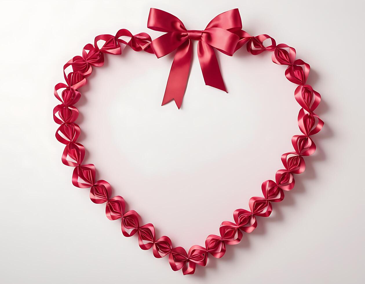 Heart shaped frame with red ribbon and bow on white background photo