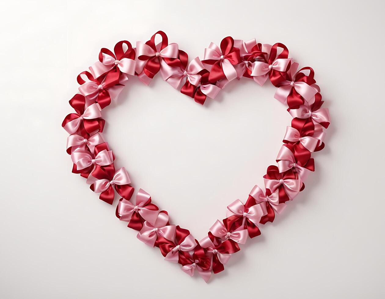 A heart shaped bow made of red and pink ribbons photo