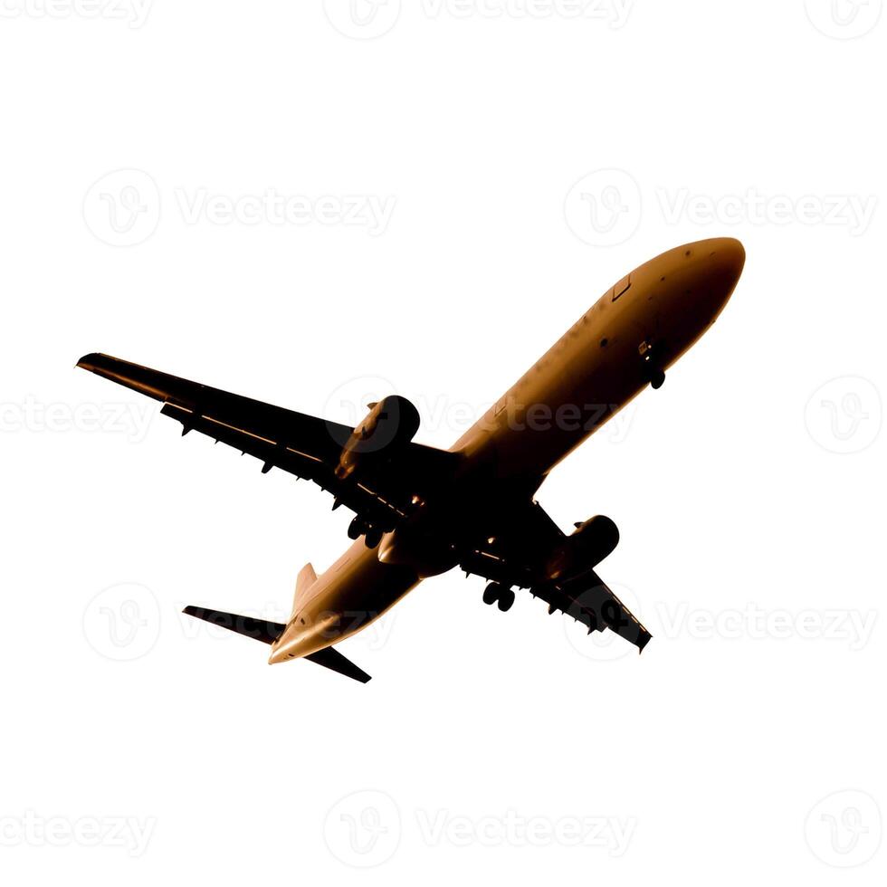 Silhouette of a Commercial Airplane in Flight Against a Clear Sky Captured in Minimalist Style photo