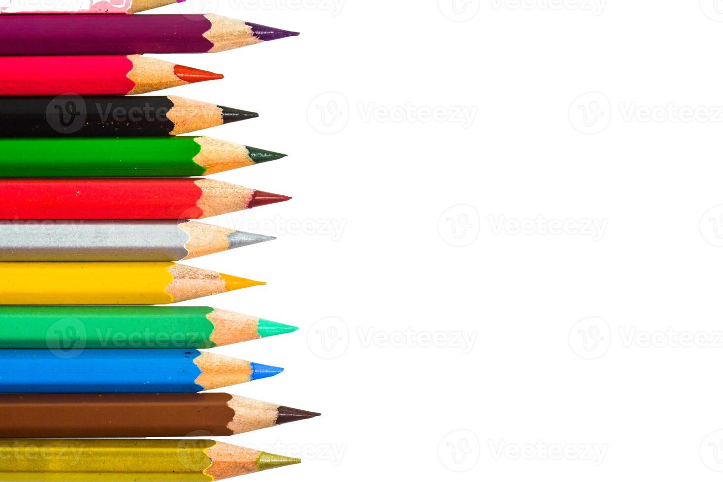 Vibrant Colored Pencils Aligned on White Background for Creative Art and Design Projects photo