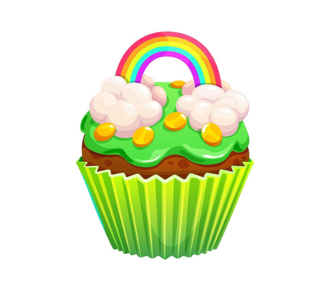 St Patrick day holiday sweet cupcake with rainbow vector