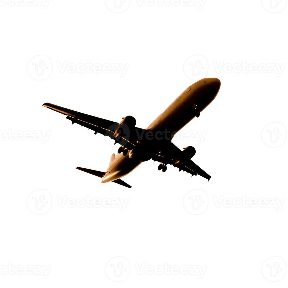 Silhouette of Airplane in Flight Against Clear Sky Capturing the Essence of Modern Aviation and Travel photo