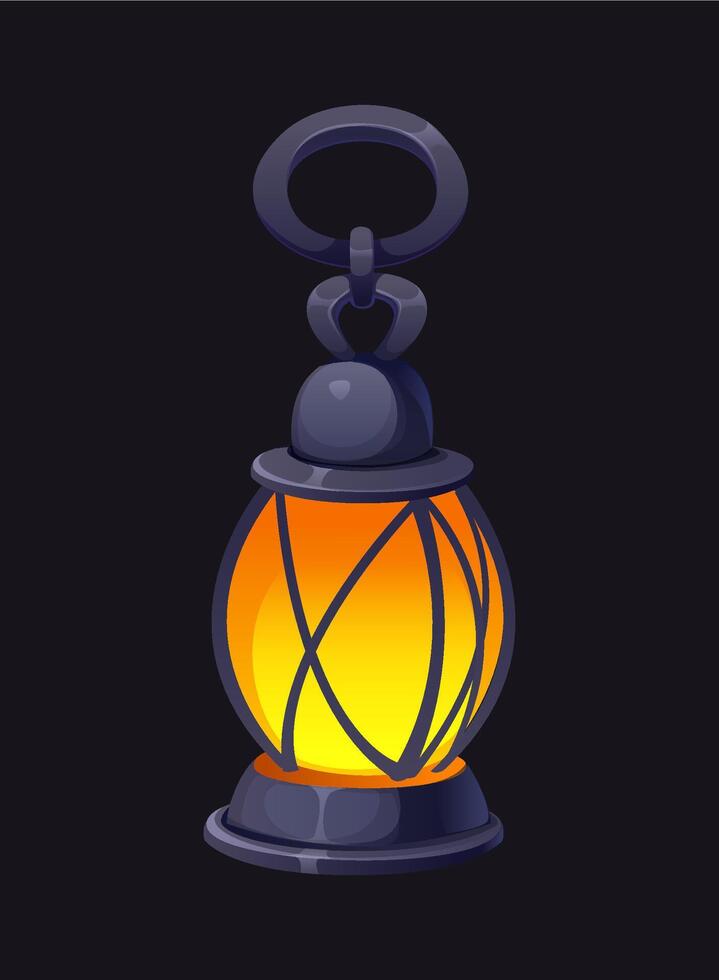 Cartoon dark metal lantern with a glowing light vector