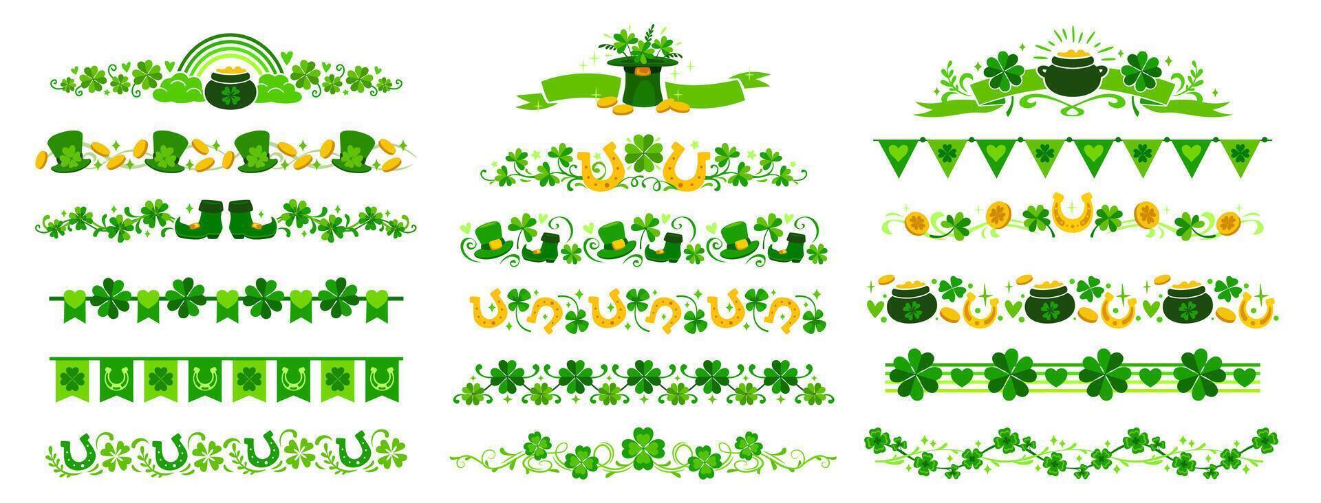 St Patrick day shamrock clover dividers or borders vector