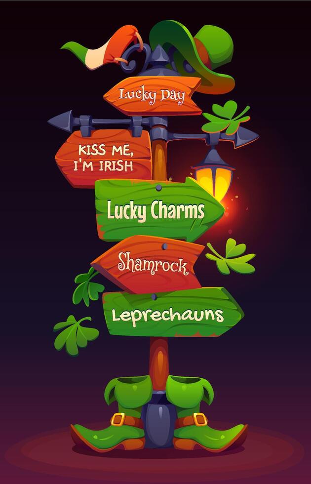 Cartoon saint Patrick day sign board, Irish arrow vector