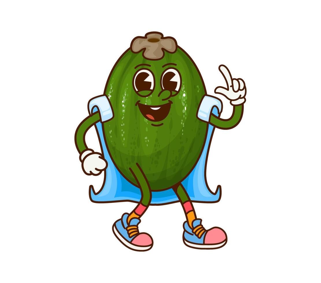 Cartoon groovy feijoa Halloween wizard character vector