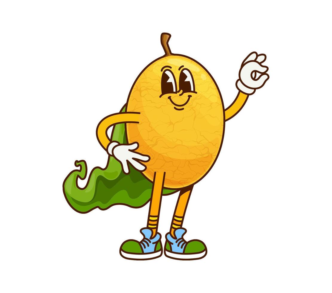 Cartoon groovy Halloween wiz lemon fruit character vector