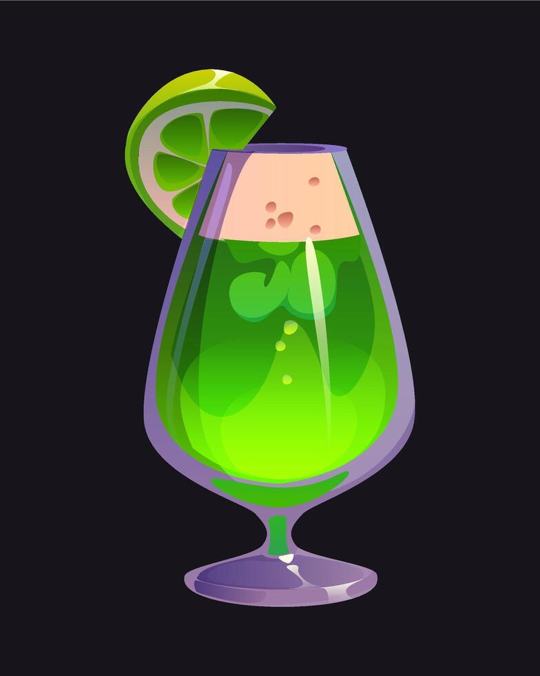 Cartoon green cocktail with a lime slice and foam vector