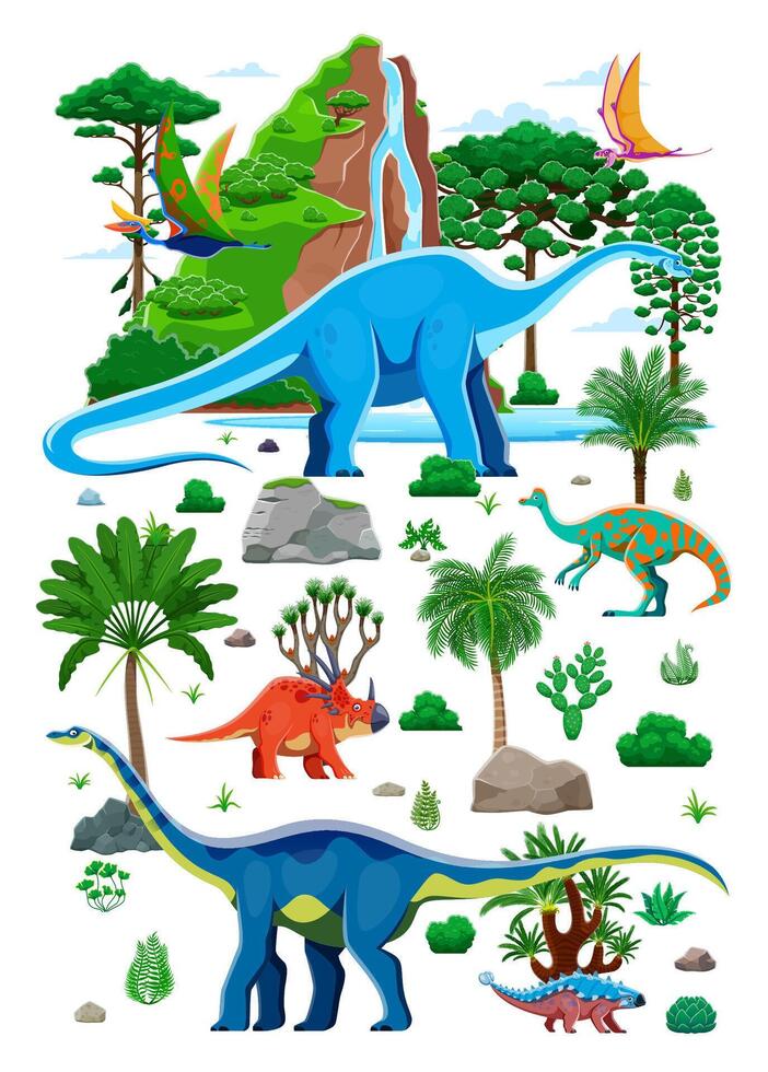 Cartoon prehistoric dinosaurs reptiles character vector