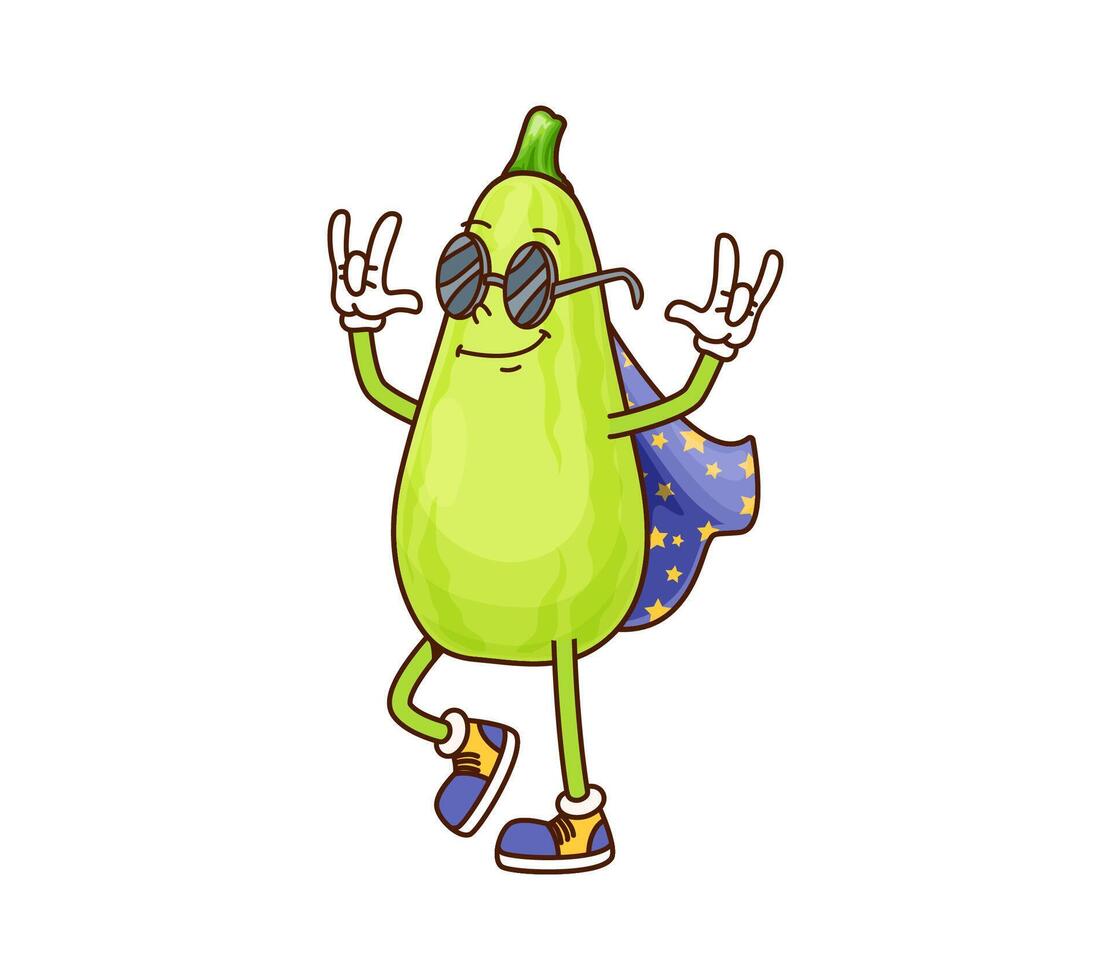 Cartoon groovy zucchini vegetable wizard character vector