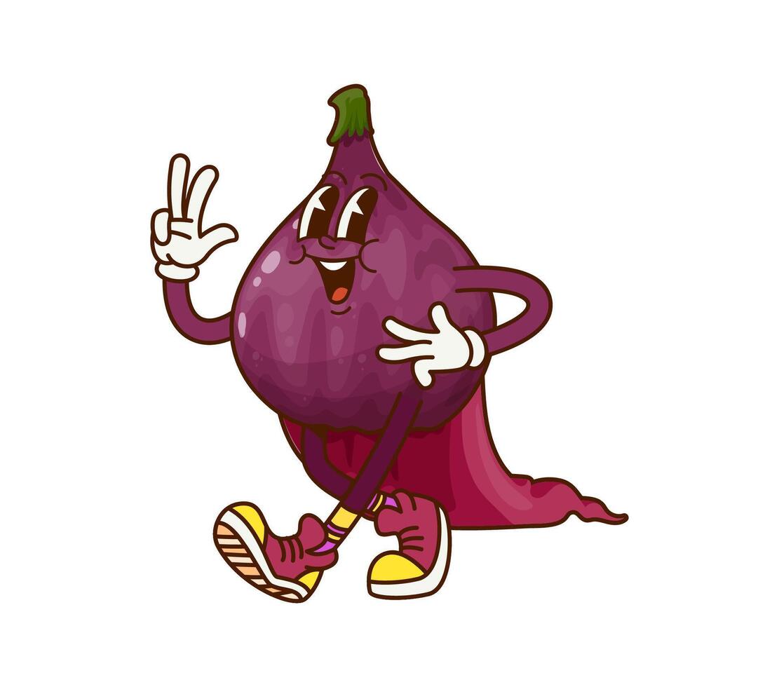 Cartoon groovy figs Halloween wizard character vector