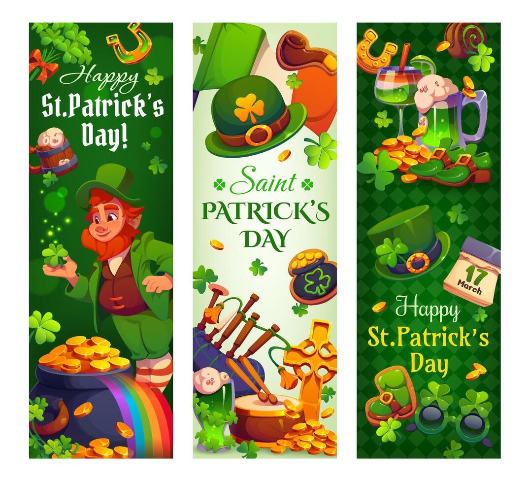 St Patrick day Irish holiday banners and greetings vector