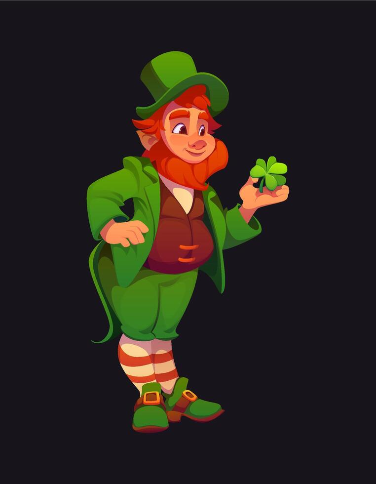 Cartoon leprechaun character holding a shamrock vector