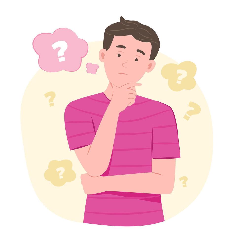 Young Man Thinking the Question for Contemplation Concept Illustration Clip Art vector