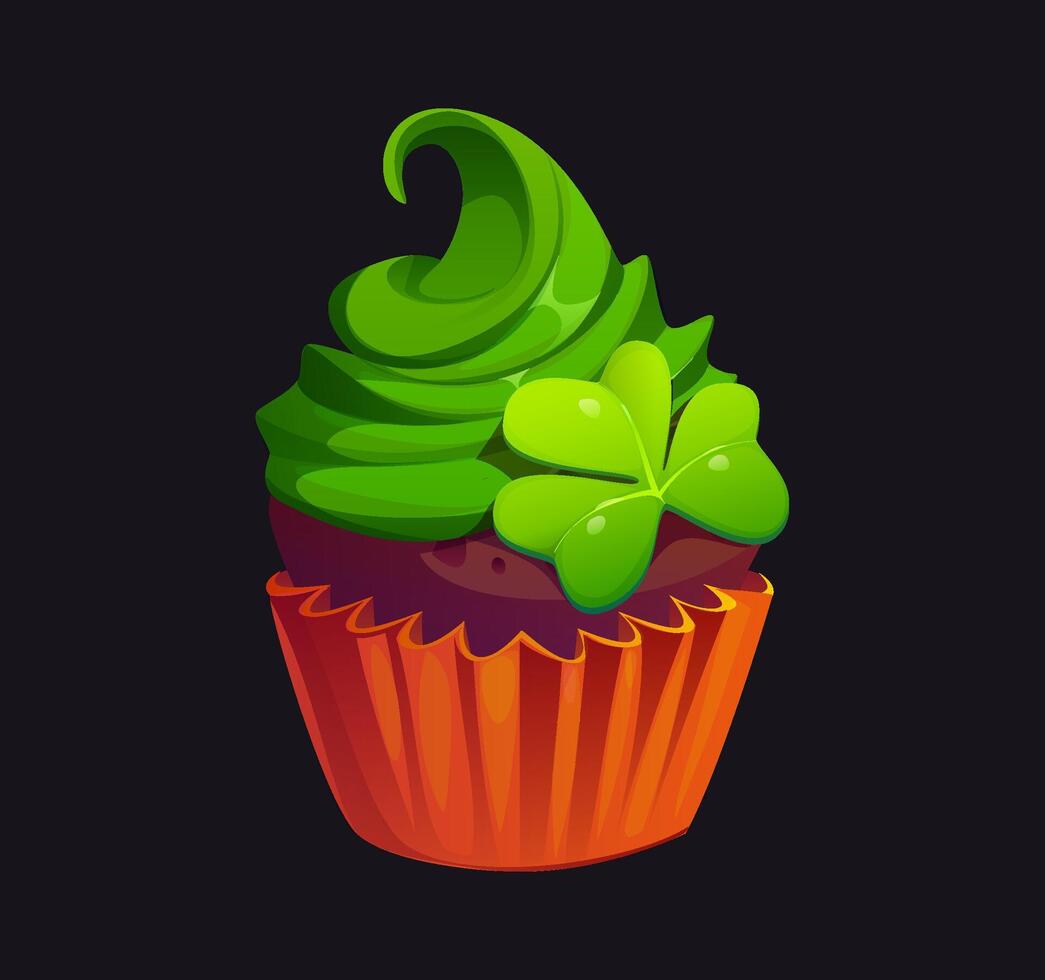 Cartoon chocolate cupcake with green frosting vector