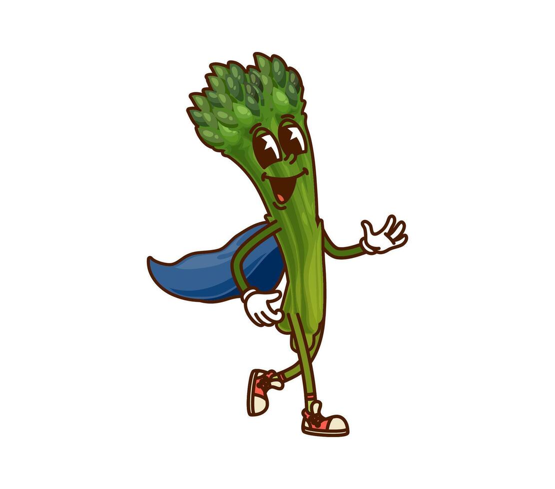 Cartoon groovy asparagus Halloween wiz character vector