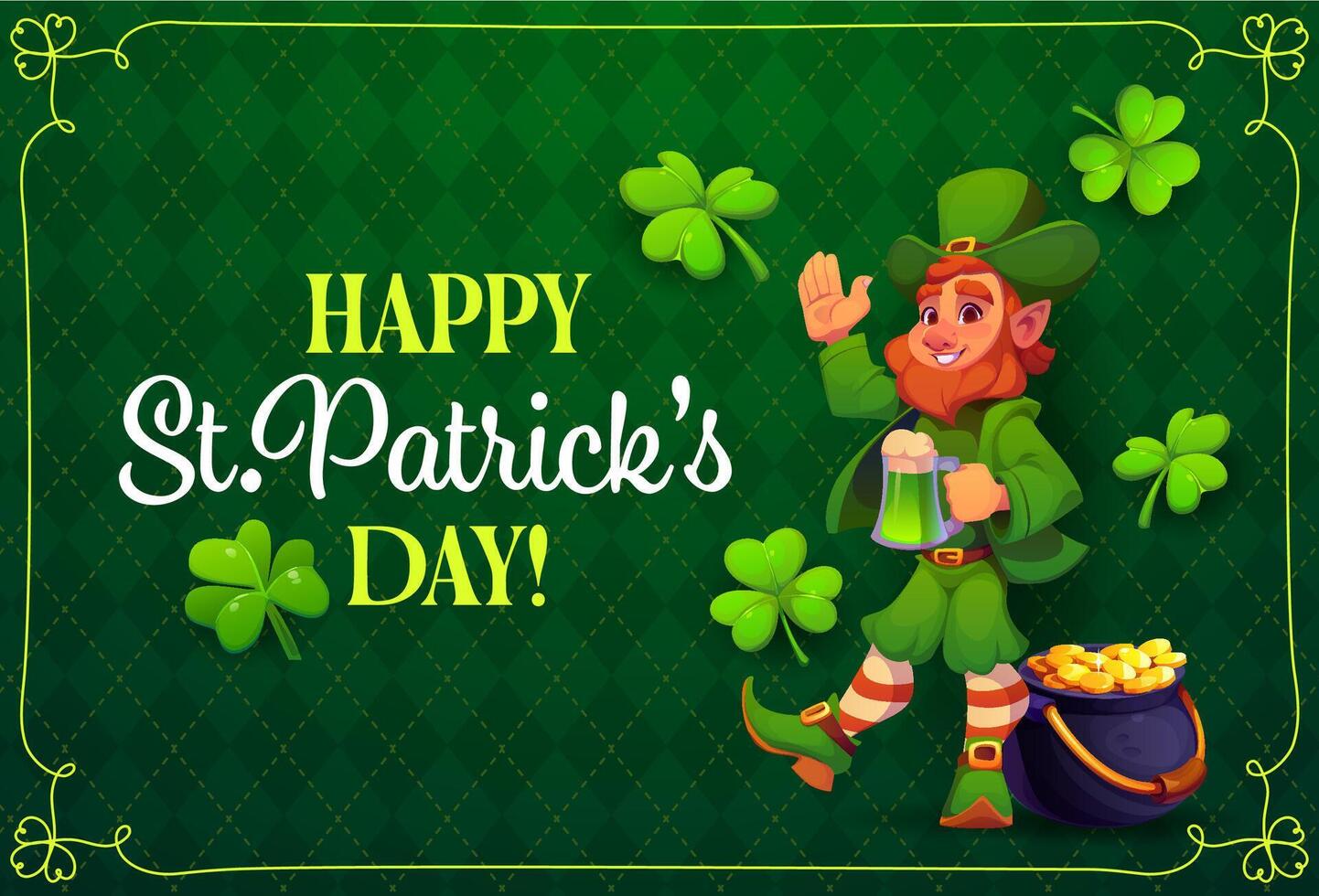 Happy st Patrick day greeting card with leprechaun vector