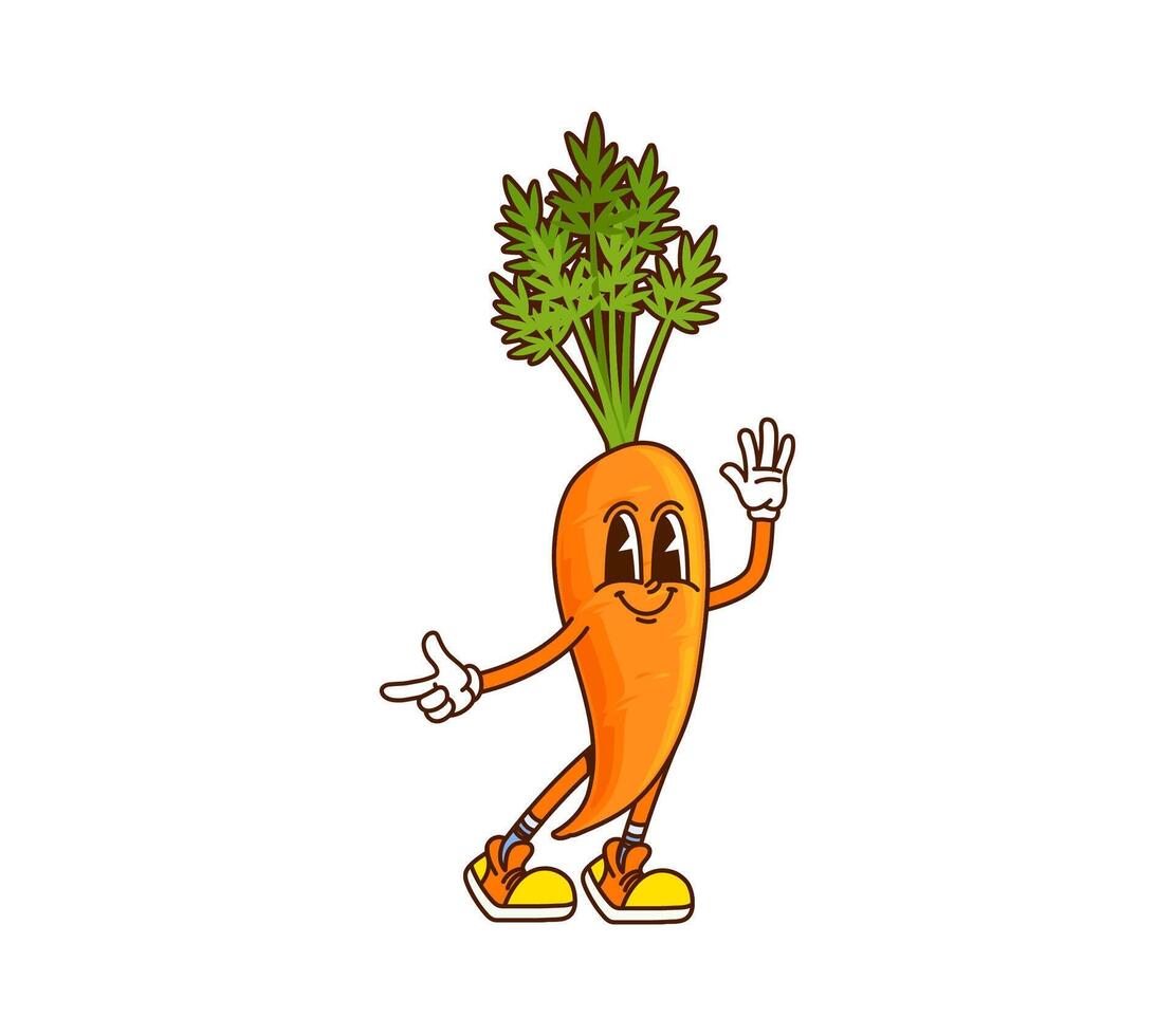 Cartoon groovy carrot Halloween wizard vegetable vector