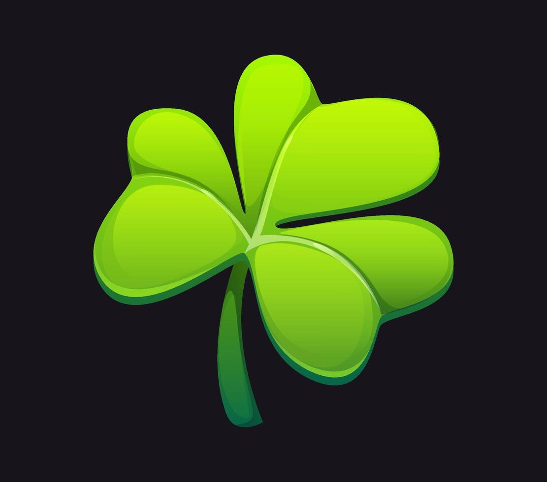 Cartoon green four leaf clover, symbolizing luck vector