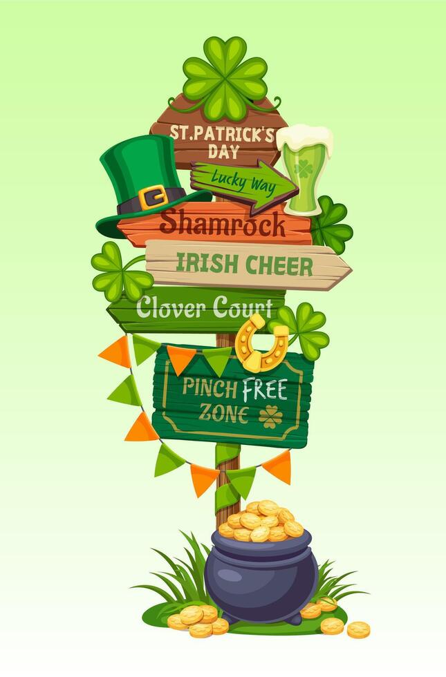 St Patrick sign board, Irish holiday arrow signage vector