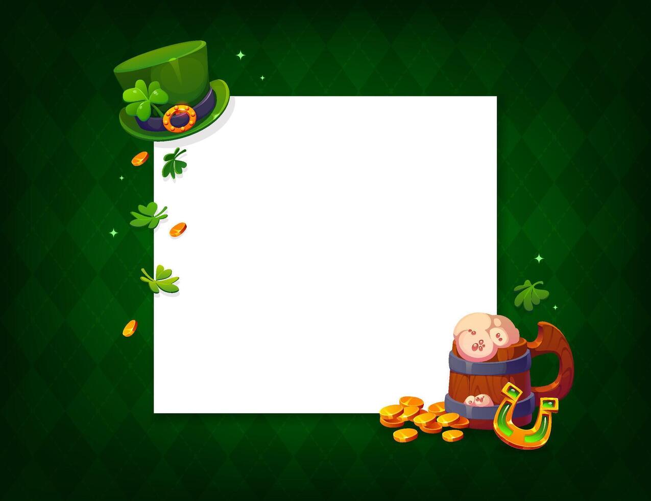 St Patrick day holiday banner template, shamrocks vector