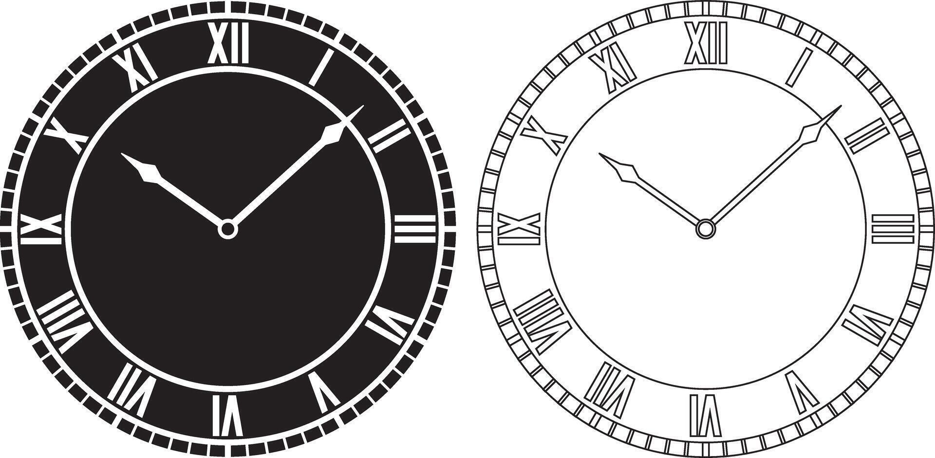 outline silhouette roman clock icon set vector
