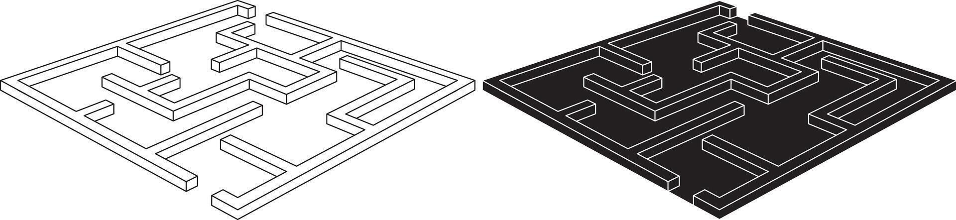 square maze 3d icon set vector