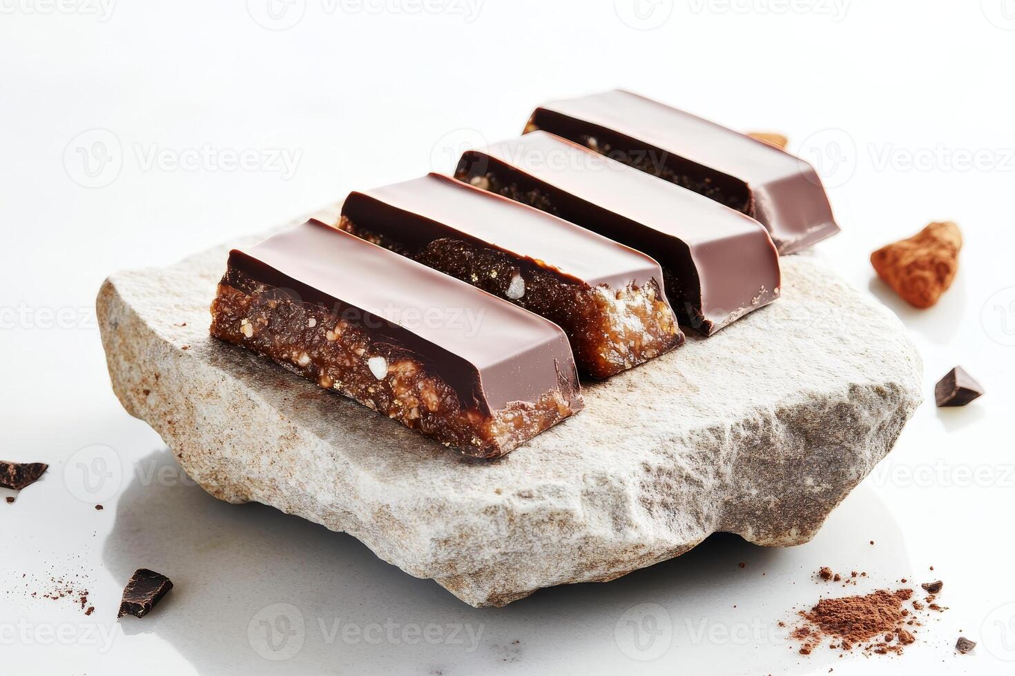 Delicious bars made with shiitake powder and rich chocolate on a textured stone surface for a natural look photo