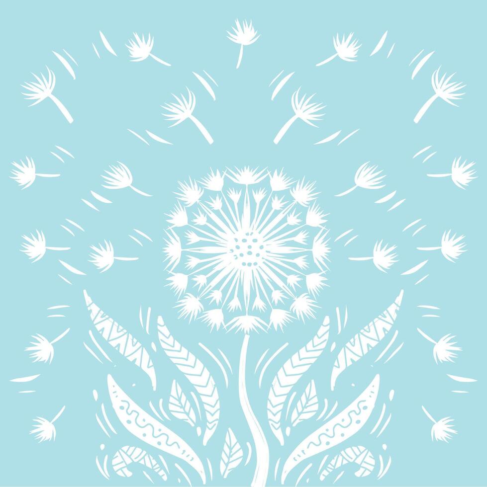 Dandelion flower on a light blue background. vector