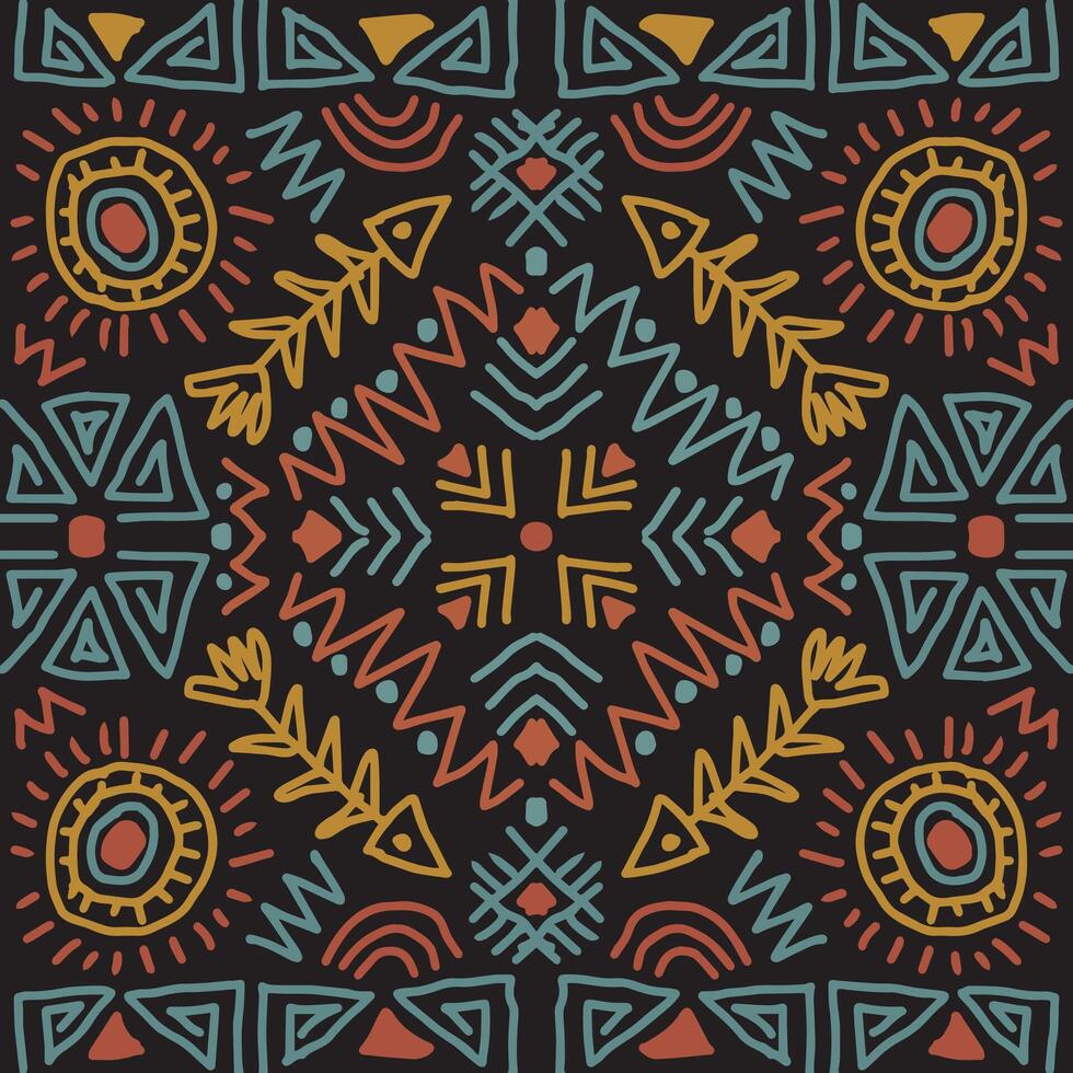 Tribal vintage ethnic seamless pattern on black background.. vector
