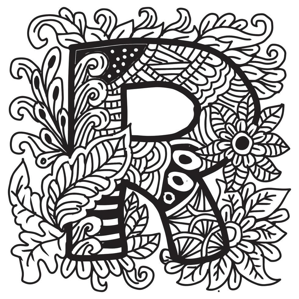 Hand drawn lettering R in ethnic style. vector
