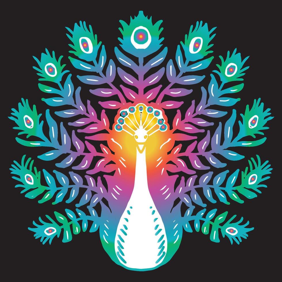 Hand drawn abstract graphic illustration with beautiful peacock. vector