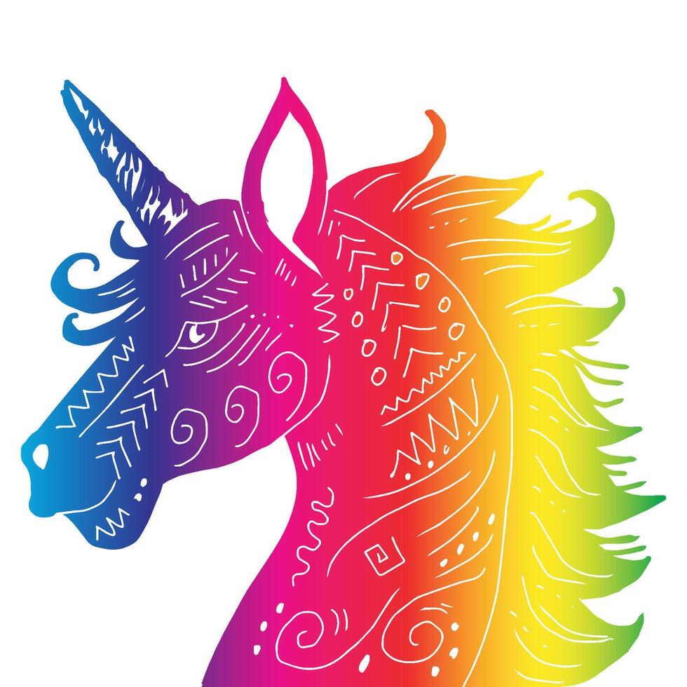 Colorful unicorn head. Tattoo design. vector