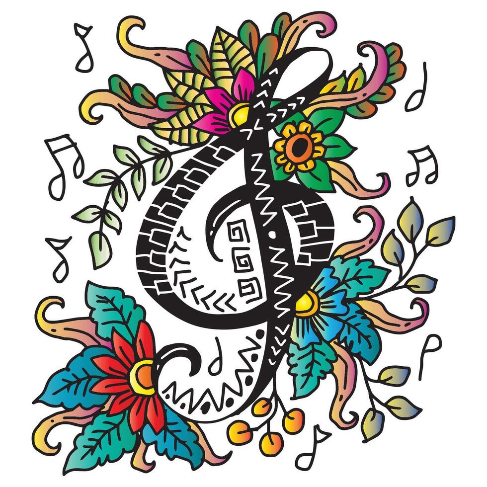 Hand drawn doodle illustration with floral decorative treble clef vector