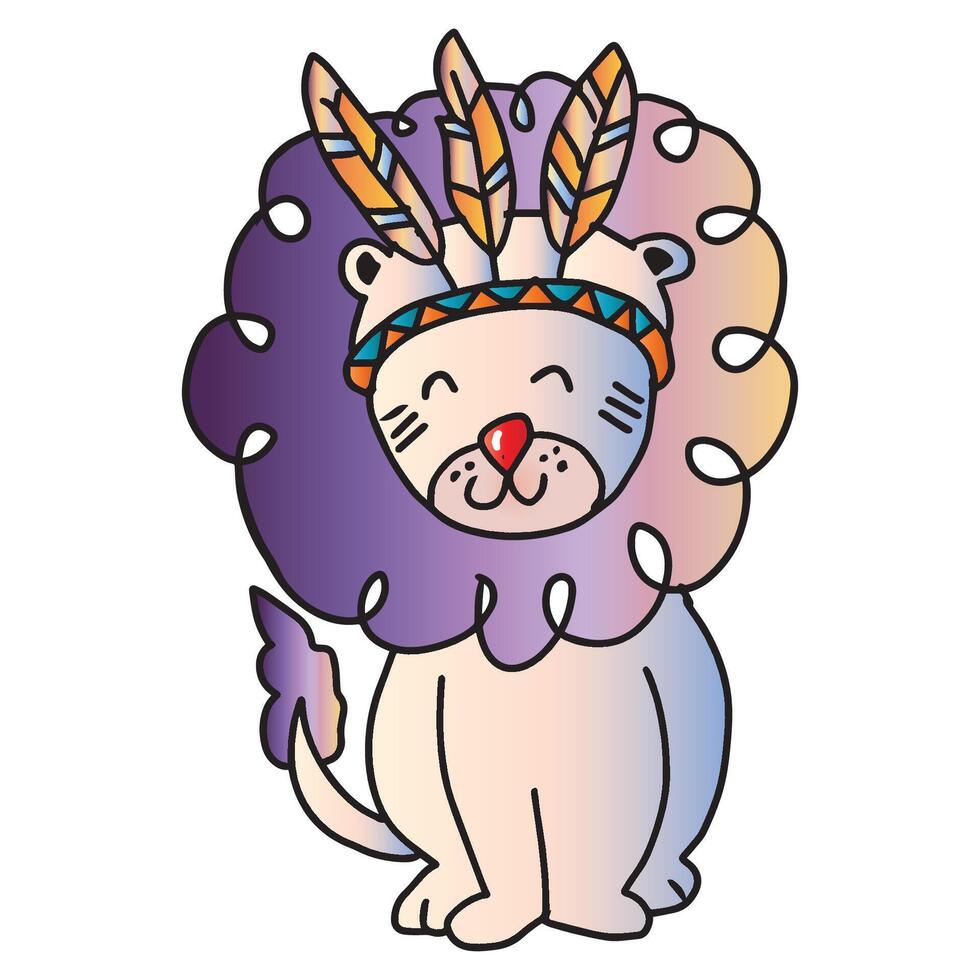 Cute lion with feathers headband and bowtie vector