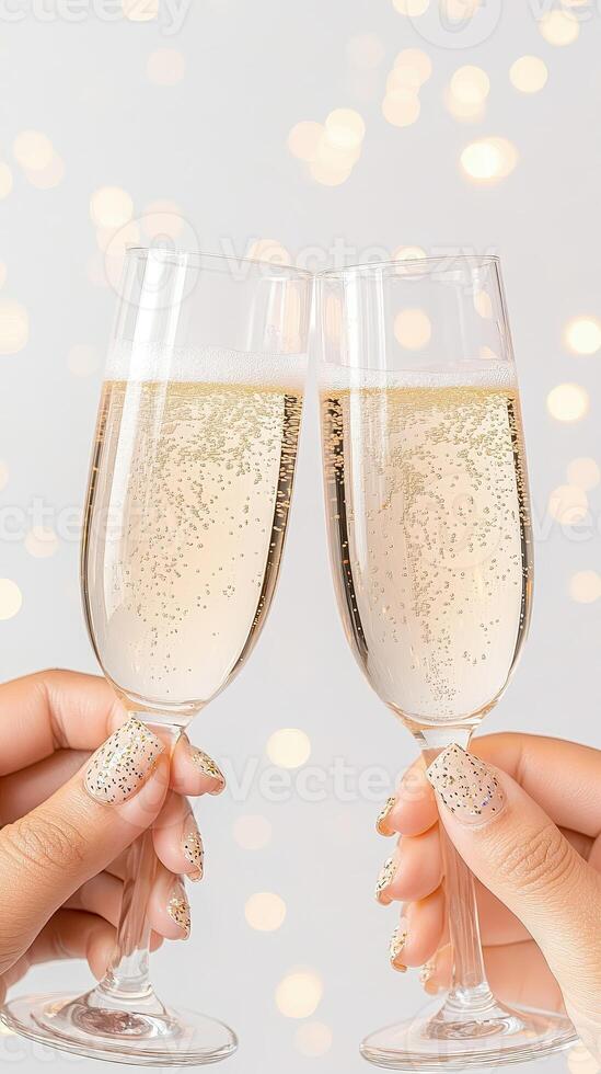 New Year's Eve toast with champagne glasses and celebration atmosphere in 2023 photo