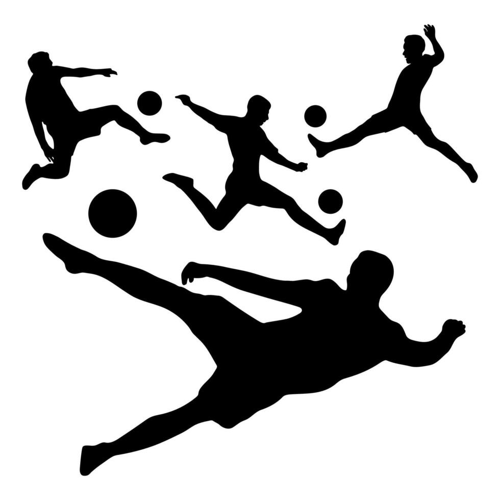 silhouette play football, player somersault with ball vector