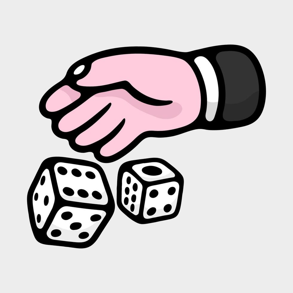 illustration cartoon dice with hand play casino vector