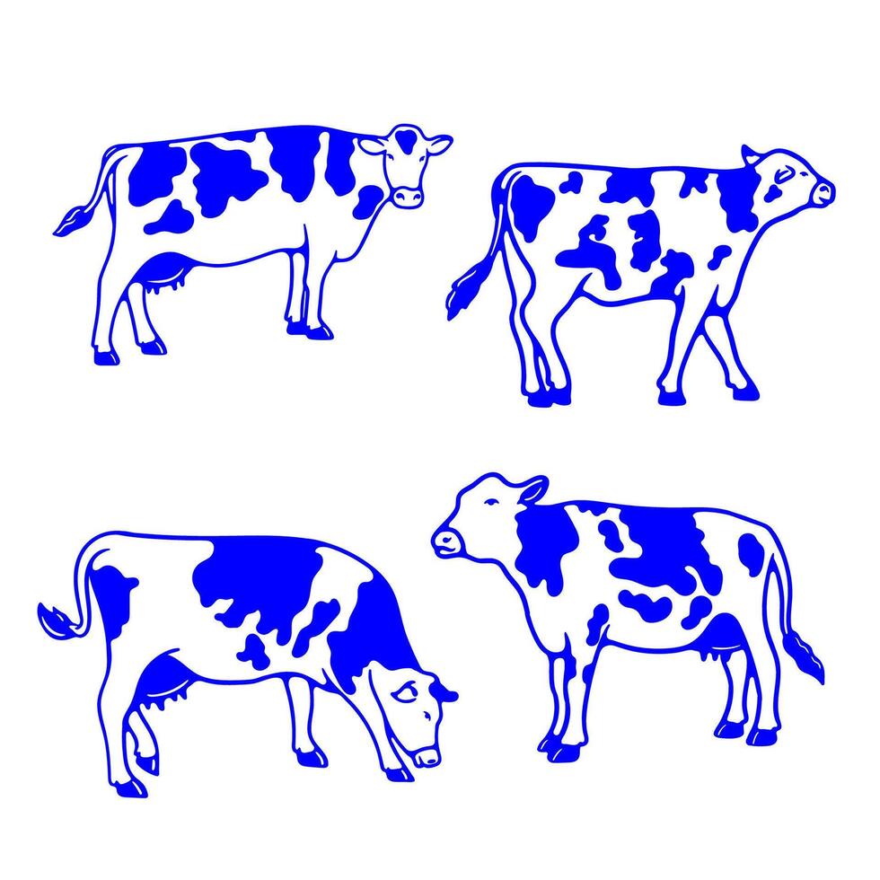 illustration hand draw cow collection on white background vector