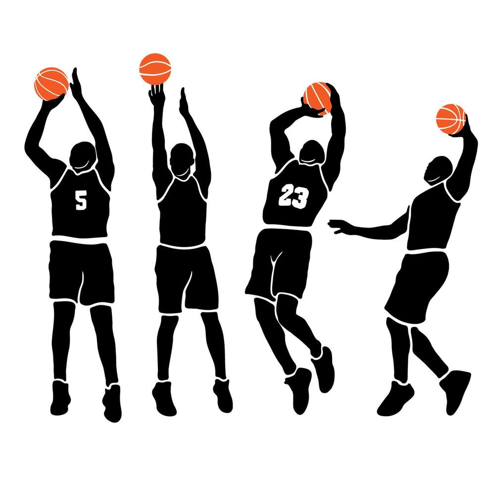 silhouette play basketball set on white background vector