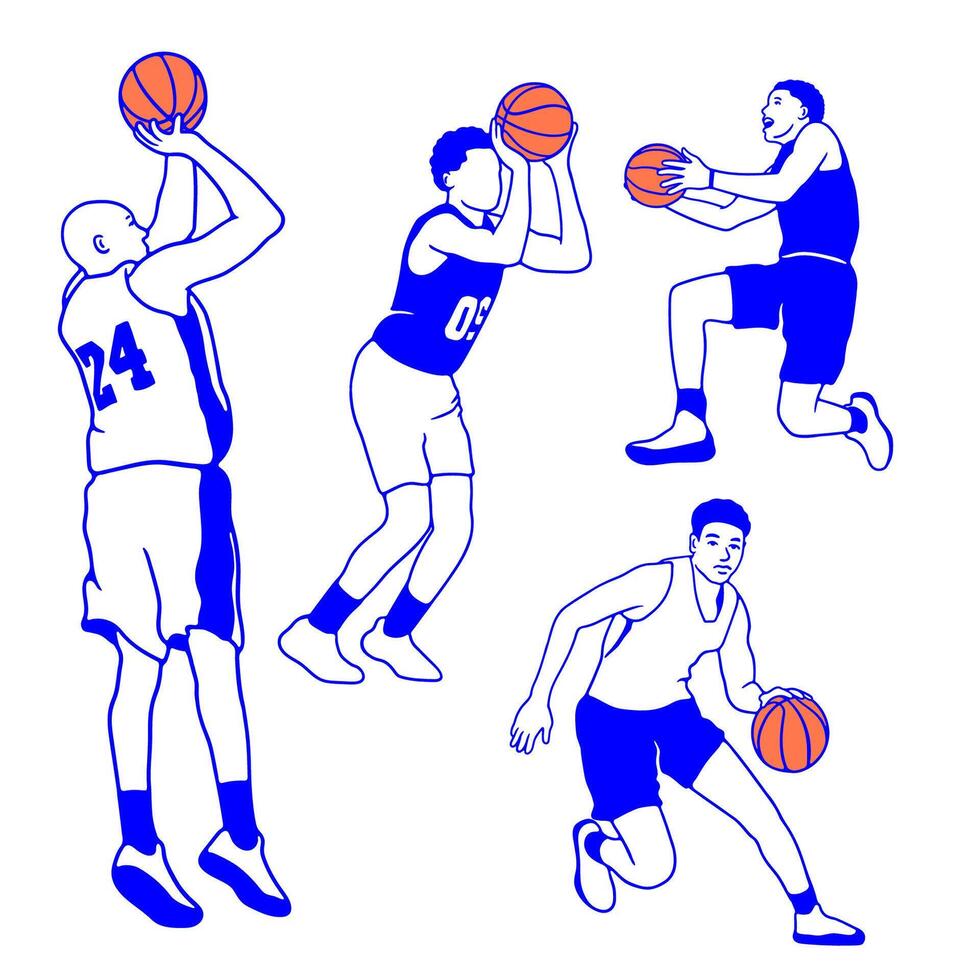 illustration hand draw play basketball on white background vector